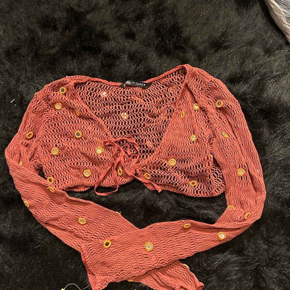 Zara Black and Rust Crochet Top